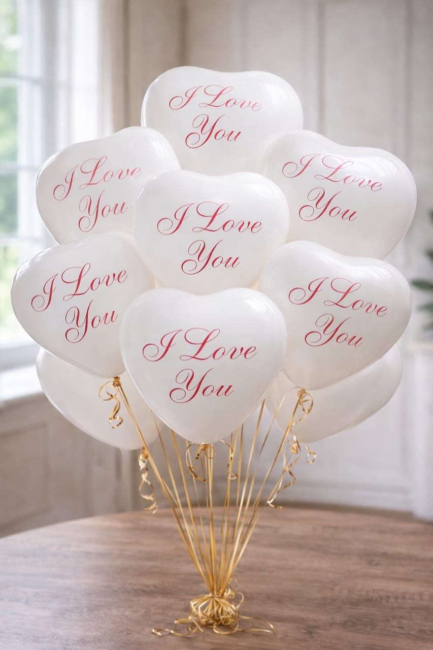 I Love You White Heart Helium Balloon Set - Onlineflowersdubai.ae
